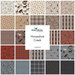 Collage of fabrics in the collection in cream, tan, russet red, denim blue, and charcoal with equestrian, southwestern, and Americana themes.