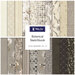 Collage of fabrics in the collection in neutral taupe, gray, and charcoal, featuring illustrated floral designs and tonal prints.