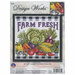 The front of the Farm Fresh cross stitch picture kit, a mockup of the completed project can be seen.