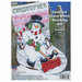 The front of the Shoveling Snowman cross stitch stocking kit, a mockup of the completed project can be seen.