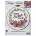 The front of the Floral Wreath cross stitch picture kit, a mockup of the completed project can be seen.