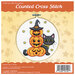 The front of the Cat with Pumpkins cross stitch picture kit, a mockup of the completed project can be seen.