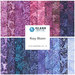 A batik fabric collage with pink, purple, and periwinkle fabrics from the Rosy Bloom collection by Island Batiks.