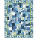 The completed Easy as ABC Quilt Kit in green, light blue, blue, and white fabrics from the Blueprint collection by Moda, isolated on a white background.