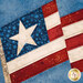 A close up on the piecing of the flag, showing details, colors, and metallic accents on the fabrics.