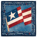 The completed paper pieced flag project in red, white, and blue fabrics, isolated on a white background.