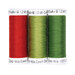 Three red and green spools of thread included in the Foundation Paper Piecing Series 4 - June Thread Set, isolated on a white background.