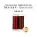 Two spools of rust red and mahogany thread, isolated on a white background below a text graphic.