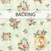 Soft mint green fabric swatch with floral and lace designs; a transparent banner at the top reads "Backing."