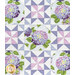 A closer look at the patchwork, showing the flow between pinwheel blocks and fussy-cut hydrangea blocks.