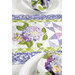 A stylized shot of the runner, showing details on the fussy-cut hydrangea staged with coordinating settings, napkins, and flowers.