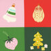 an 8x8 swatch of the panel featuring a bell, christmas tree and presents, and strawberry and owl ornaments