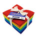 A stack of colorful fabric squares tied with a ribbon, labeled Pop Culture by White Owl Textiles.