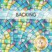 A swatch of rainbow fabric with a stained glass kaleidoscope texture. A banner at the top reads "Backing" and a golden Shabby Fabrics logo can be seen in the lower right hand corner.