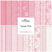 A collage of fabrics in the Sweet Pink collection, in shades of pink and cream featuring shabby florals and lacy designs.
