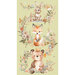 Sage green fabric panel featuring desert flora behind an adorable bunny, a winking fox, and a cute baby bear
