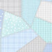 White, blue, and pastel fabric in varying styles and shades with many different patterns of flannel and dots. 