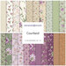 Collection of patterned fabric swatches featuring florals in soft pastels and rich colors, labeled Courtland.