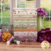 A stack of the fabrics included in the Courtland collection, with flowers and a window and jars and thread.