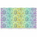 Image showing a full repeat on the fabric, with an ombre gradient that ranges from purple to aqua, blue, lime green, and yellow.