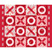Cheater fabric panel featuring various prints from the collection in tiles containing red and white x's and o's with a red border showing characters from the Hundred Acre Wood