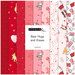 Collage of fabrics in the collection in shades ranging from red to pink and white, with characters from Winnie the Pooh's Hundred Acre Wood and Valentine's Day motifs