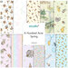 A square collage of pastel fabrics from the A Hundred Acre Springs collection featuring easter-themed, Winnie the Pooh fabrics.
