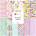 Square collage of Easter-themed fabrics from the Bunnies & Baskets collection featuring animal, floral, and egg prints
