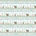A border print fabric featuring an outdoor scene with deer, brown bears, birds, and hedgehogs, with alternating rows of gray fabric with clouds, stars, and moons