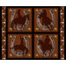 Full panel image showing four blocks featuring horseshoes with cowboy silhouettes and stars, bordered by bull skull motifs.