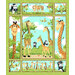 Fabric panel with a collage of cartoon safari animals in various goofy poses.