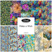 Square collage of fabrics in the collection in bright stained glass style designs