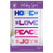 The front of the Holiday Spirit pattern showing the finished quilt in blue, purple, and pink solid fabrics. 
