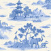 White fabric with charming Chinoiserie-inspired motifs of flowing waters, peacocks, pagodas, and trees for an elegant, storybook design.