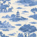 White fabric with charming Chinoiserie-inspired motifs of flowing waters, peacocks, pagodas, and trees for an elegant, storybook design.