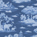Blue fabric with charming Chinoiserie-inspired motifs of flowing waters, peacocks, pagodas, and trees for an elegant, storybook design.