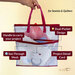 The Madam Sew Project Bag in Red, with details about the product, on a yellow ombré background