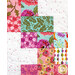 A close up of the quilt's patchwork design, showing the vibrant colors and rich details of the fabrics.