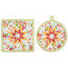 The completed Folded Hot Star Pads in orange, white and vermillion fabrics from the In The Garden collection by Moda, isolated on aw white background.
