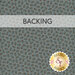 A swatch of cadet blue fabric with a tossed, ditsy motif of abstract, primitive florals in mulberry and black. A transparent banner at the top reads "Backing."
