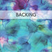 Cerulean, green, white, and purple marbled fabric swatch with a transparent banner that reads "Backing."