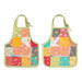 The completed Apron Hot Pads colored in red, teal, orange, and green fabrics from the In The Garden collection, isolated on a white background. 