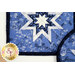 A close up on the square hot pad, demonstrating color and print details on the blue and white fabrics.