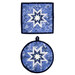 The completed Folded Hot Star Pads in dark blue, blue, and light blue fabrics from the Blue Belle collection by Maywood Studio, isolated on a white background. 