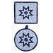 The completed Folded Hot Star Pads in dark blue, blue, and white fabrics from the Blue Belle collection by Maywood Studio, isolated on a white background. 