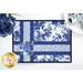 A top down close up of one of the Fat Quarter Shuffle Mats, demonstrating the white and blue fabric colors. 