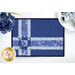 A top down close up of one of the Fat Quarter Shuffle Mats, demonstrating the white and blue fabric colors. 