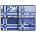 The four completed Fat Quarter Shuffle Mats, colored in dark blue, blue, and white fabrics from the Blue Belle collection by Maywood Studio, isolated on a white background. 