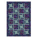 Quilt design featuring a floral pattern framed by blue and purple borders, arranged in a grid layout.
