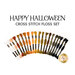 A set of 20 cross stitch floss threads in warm autumn colors, isolated on a white background.
